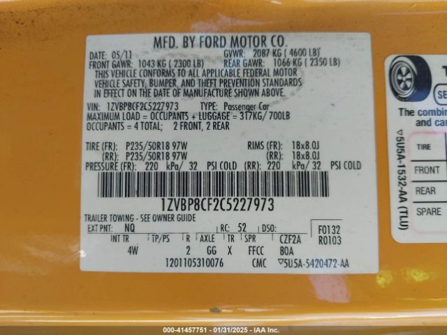 2012 FORD MUSTANG 1ZVBP8CF2C5227973 Photo 8