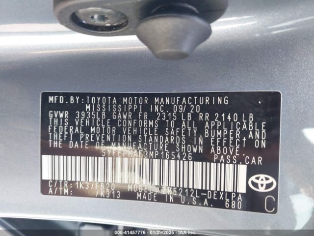 2021 TOYOTA COROLLA 5YFEPMAE3MP165426 Photo 8