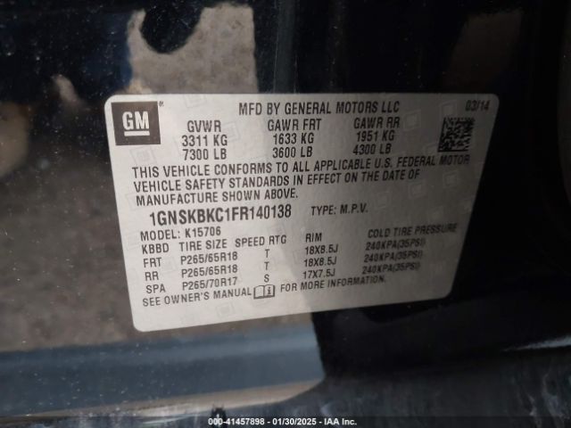 1GNSKBKC1FR140138 Chevrolet Tahoe Lt