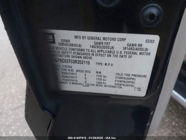 2003 CADILLAC ESCALADE 1GYEC63T03R252119 Photo 8