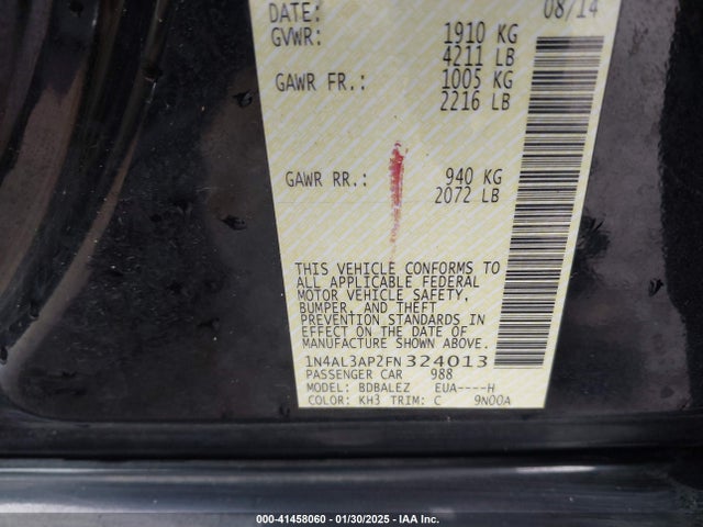 Nissan Altima 2.5 S 2015 1N4AL3AP2FN324013 Image 9