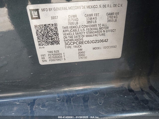3GCPCREC0JG210642 Chevrolet Silverado 1500 1lt