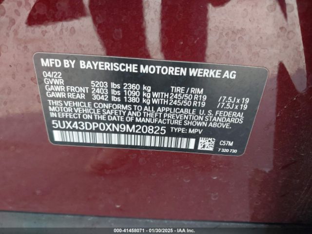5UX43DP0XN9M20825 BMW X3 Sdrive30i
