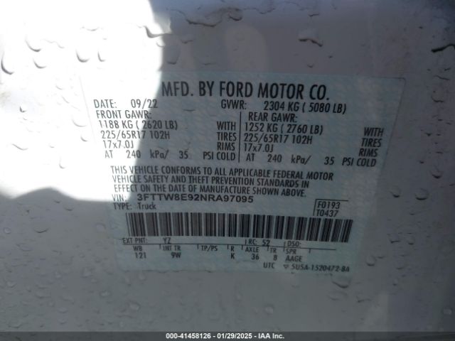 3FTTW8E92NRA97095 Ford Maverick Xl