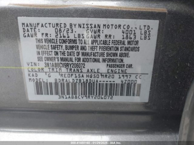 3N1AB8CV9RY206072 Nissan Sentra Sv Xtronic Cvt