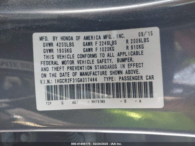 1HGCR2F31GA017444 Honda ACCORD LX