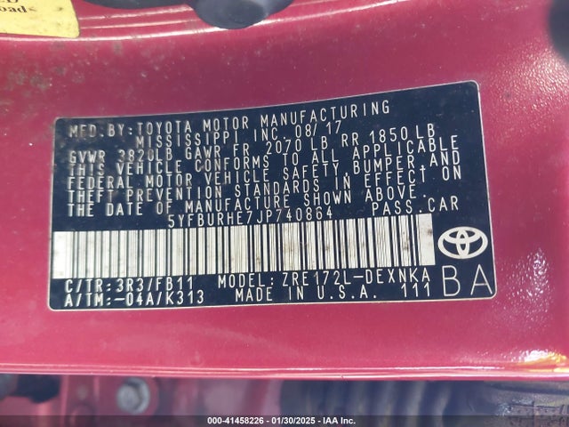 Toyota COROLLA LE 2018 5YFBURHE7JP740864 Image 9