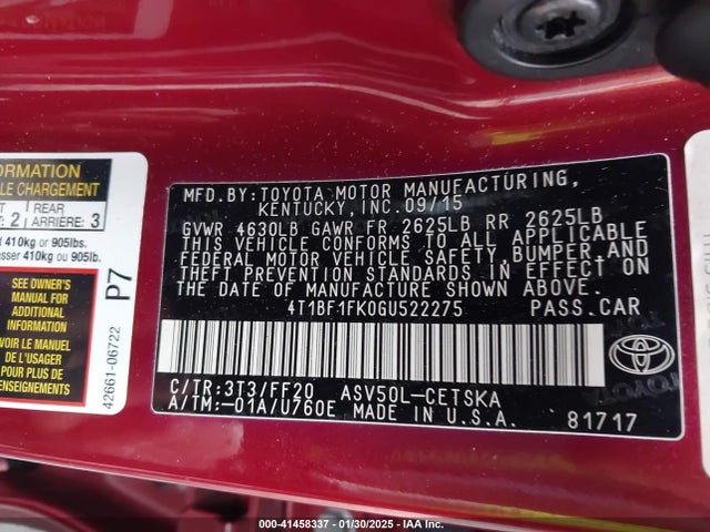 Toyota CAMRY SE 2016 4T1BF1FK0GU522275 Image 9