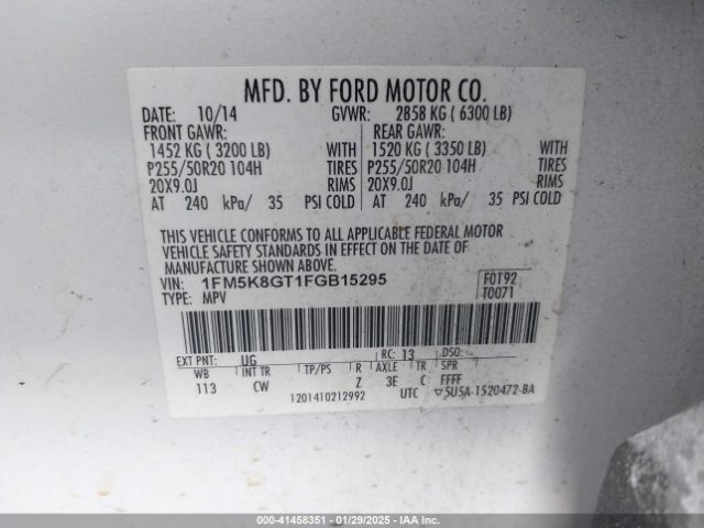 2015 FORD EXPLORER 1FM5K8GT1FGB15295 Photo 8