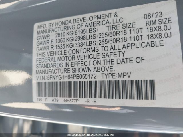 5FNYG1H64PB055172 Honda Pilot Awd Trailsport