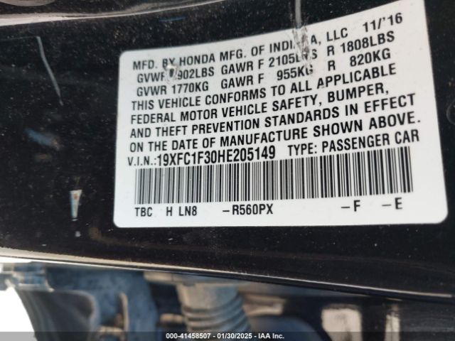 19XFC1F30HE205149 Honda Civic Ex-t