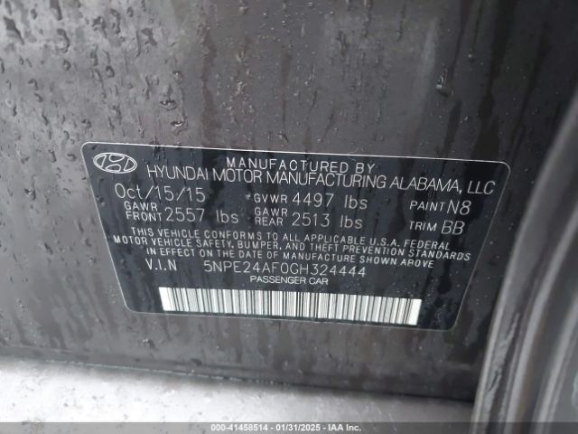 5NPE24AF0GH324444 Hyundai SONATA SE