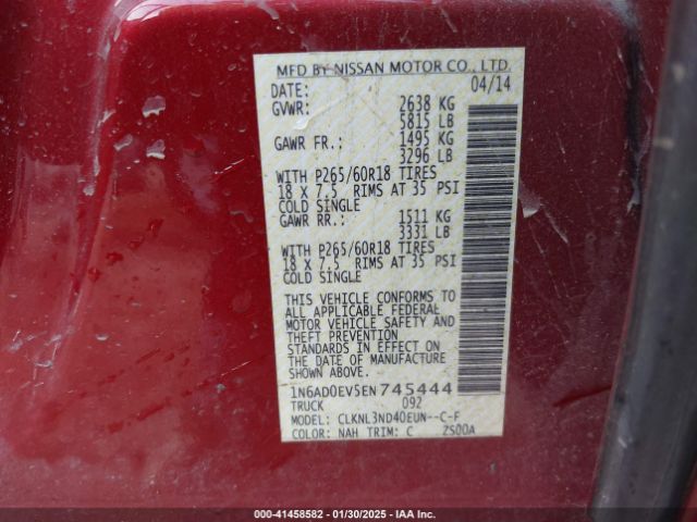 1N6AD0EV5EN745444 Nissan Frontier Sl