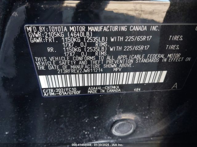 2T3RFREV2JW811214 Toyota Rav4 Adventure/xle