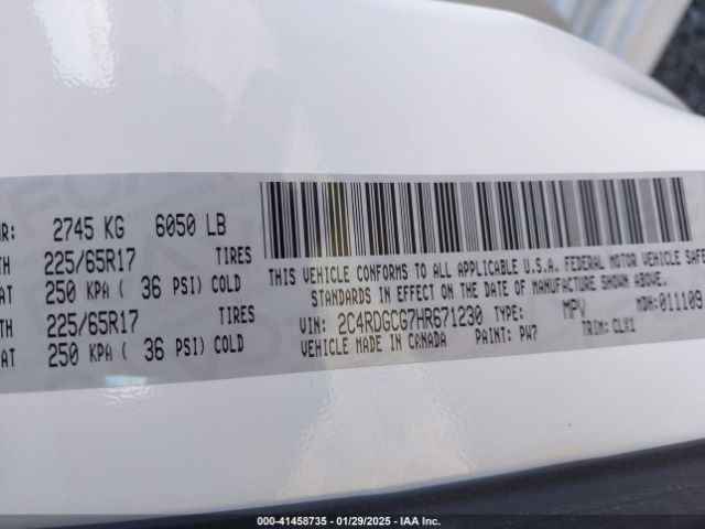 2C4RDGCG7HR671230 Dodge Grand Caravan Sxt