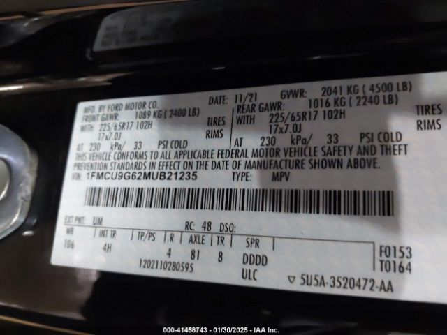 1FMCU9G62MUB21235 Ford ESCAPE SE