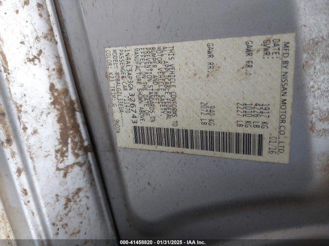1N4AL3AP3GN326743 Nissan Altima 2.5/2.5 S/2.5 Sl/2.5 Sr/2.5 Sv