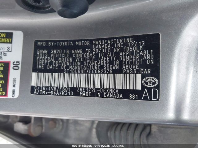 2T1BURHEXEC082379 Toyota COROLLA LE