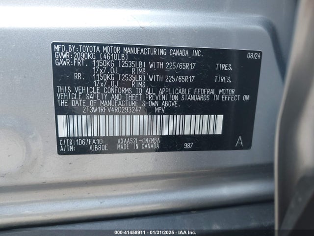 2T3W1RFV4RC293247 Toyota Rav4 Xle