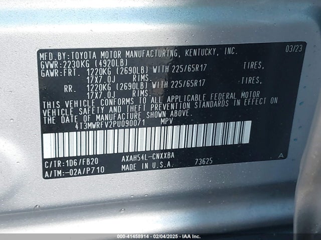 4T3MWRFV2PU090071 Toyota Rav4 Hybrid Le