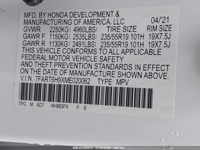 7FART6H9XME020062 Honda Cr-v Hybrid Touring