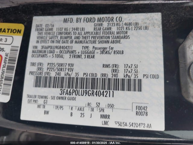 Ford Fusion Hybrid Se 2016 3FA6P0LU9GR404211 Image 9