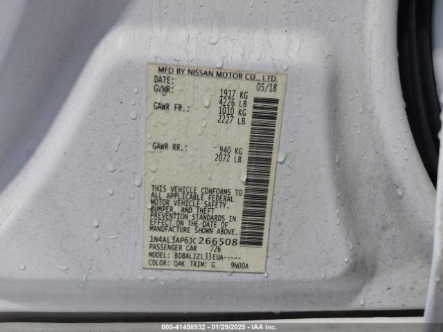 1N4AL3AP6JC266508 Nissan Altima 2.5 Sv