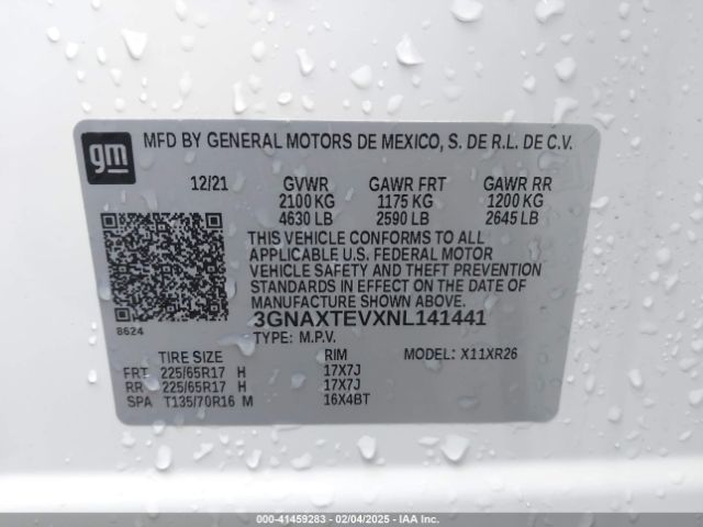 3GNAXTEVXNL141441 Chevrolet Equinox Awd 2fl