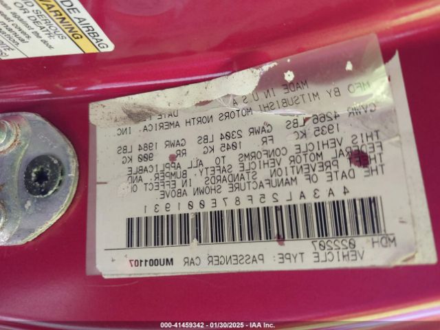 2007 MITSUBISHI ECLIPSE SPYDER 4A3AL25F87E001931 Photo 8