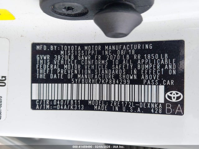5YFBURHE7KP884299 Toyota COROLLA LE