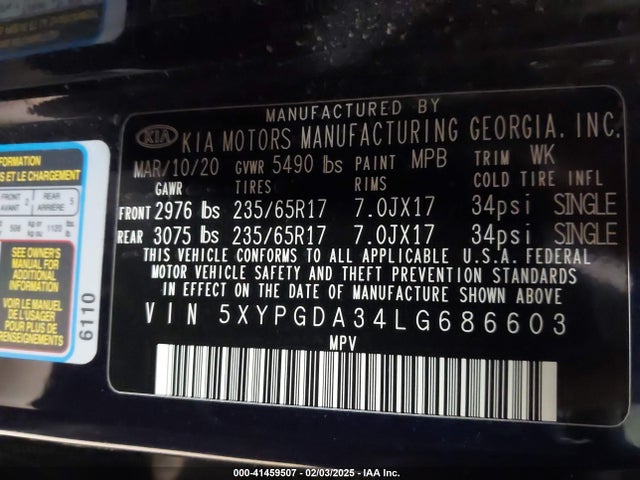 5XYPGDA34LG686603 KIA Sorento 2.4l Lx