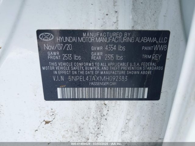 5NPEL4JAXMH092383 Hyundai SONATA SEL