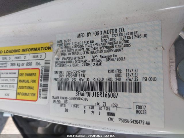 3FA6P0PU1GR166087 Ford Fusion Energi Se Luxury
