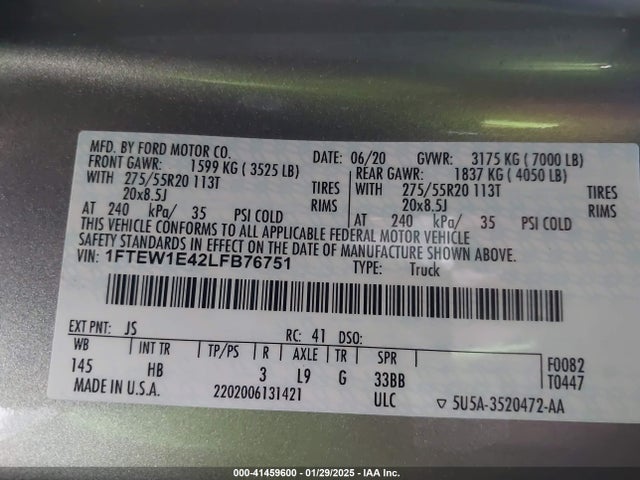 Ford F-150 Lariat 2020 1FTEW1E42LFB76751 Image 9