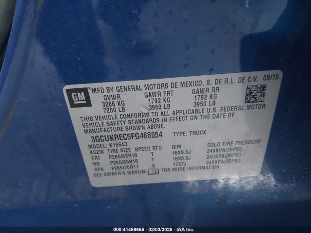 3GCUKREC5FG468054 Chevrolet Silverado 1500 1lt