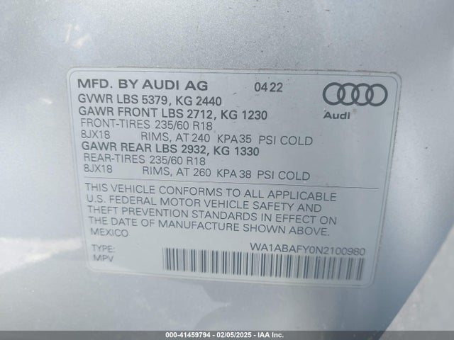 2022 AUDI Q5 WA1ABAFY0N2100980 Photo 8