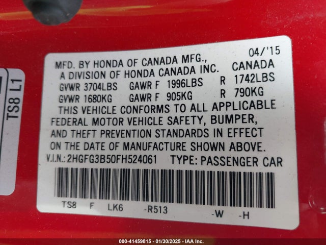 2HGFG3B50FH524061 Honda Civic Lx