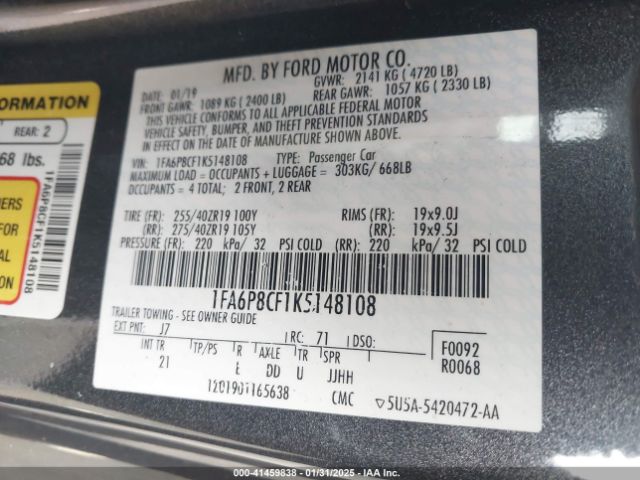 1FA6P8CF1K5148108 Ford MUSTANG GT