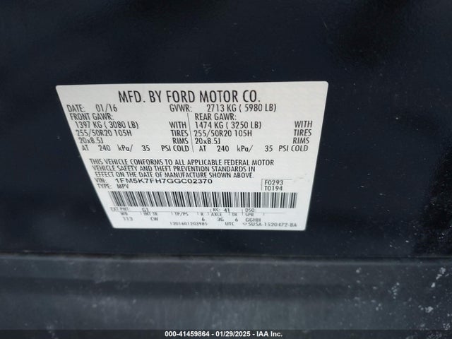 1FM5K7FH7GGC02370 Ford Explorer Limited