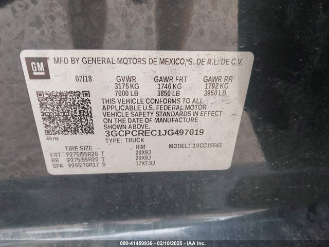 3GCPCREC1JG497019 Chevrolet Silverado 1500 1lt