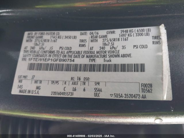 1FTEW1EP1GFB90754 Ford F-150 Xlt