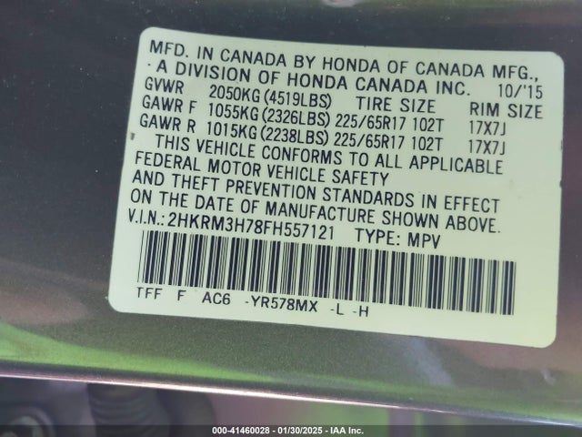 Honda Cr-v Ex-l 2015 2HKRM3H78FH557121 Image 9