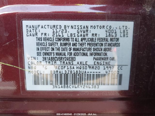 3N1AB8CV6RY246383 Nissan Sentra Sv Xtronic Cvt