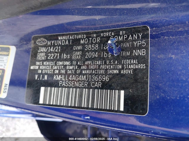 KMHLL4AG4MU136696 Hyundai ELANTRA SE