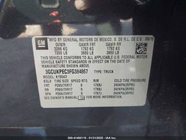 3GCUKPEC3FG384867 Chevrolet Silverado 1500 Wt