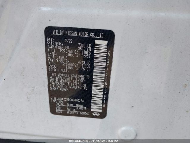 JN8AZ2AD0N9870278 Infiniti Qx80 Premium Select