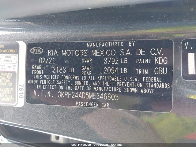 3KPF24AD5ME346605 KIA Forte Lxs