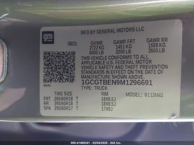 1GCGTBEN9M1296691 Chevrolet Colorado 4wd  Short Box Wt