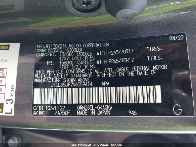 JTELU5JR7N6059414 Toyota 4runner Trd Pro
