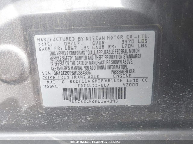3N1CE2CP8HL364395 Nissan Versa Note Sv